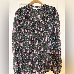 Veronica Beard Black and Pink Floral Blouse